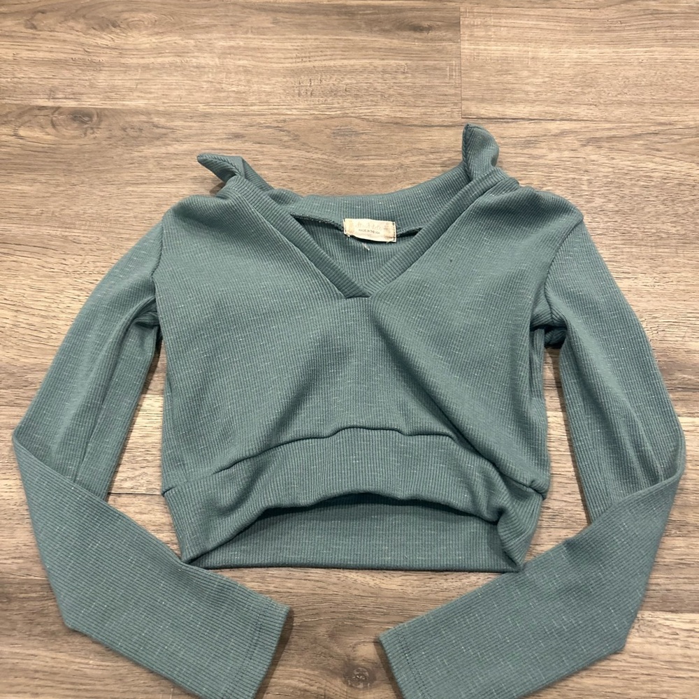 Altar'd State Teal Ribbed Knit Top